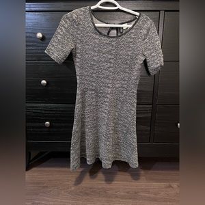 Grey Textured T Shirt Dress with Faux Leather Detailed Trim